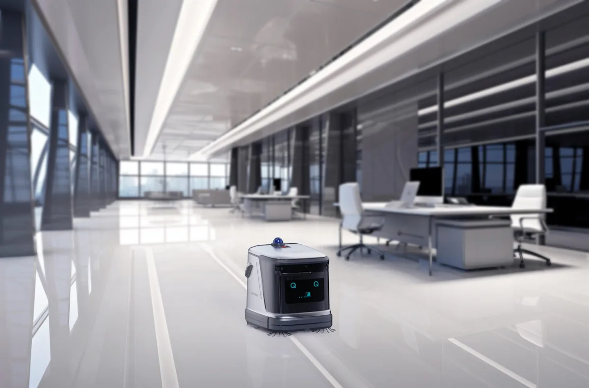 Robot laveur OmniBot Q3-G dans des bureaux