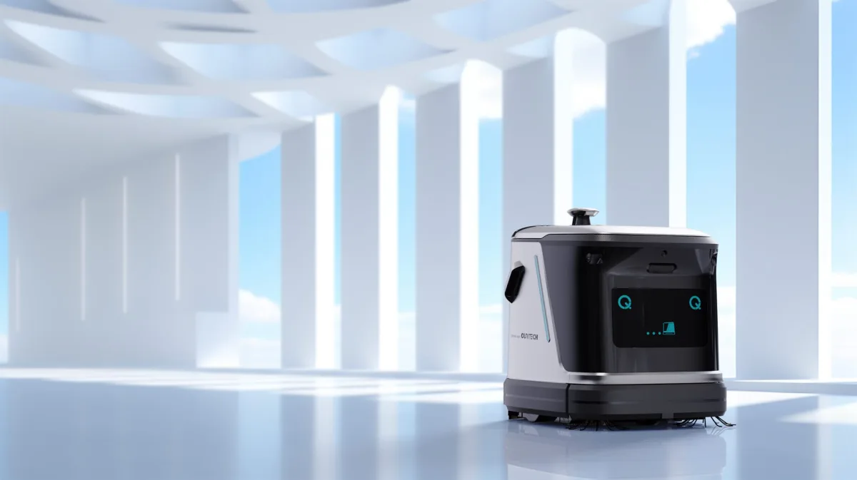 Robot laveur OmniBot Q3-G dans un hall lumineux