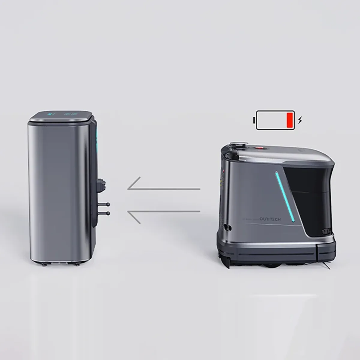 Robot OmniBot rejoignant sa station de recharge